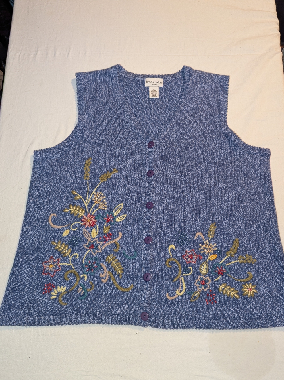 Vintage Breckenridge Embroidered Floral Sweater Vest Plus 1X Cottagecore